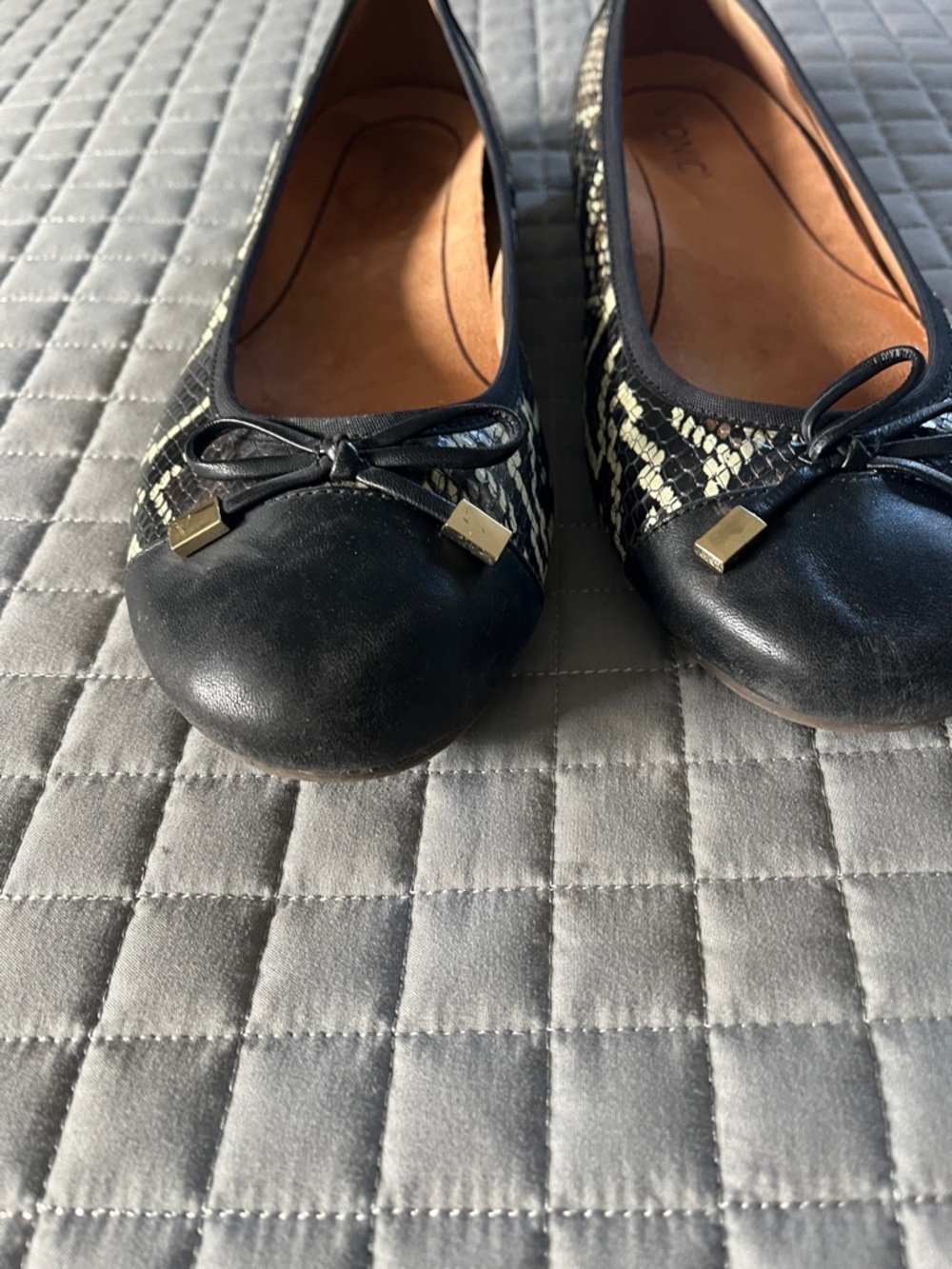 Vionic Black and Cream Snake-Print Ballet Flats - Picture 5 of 8